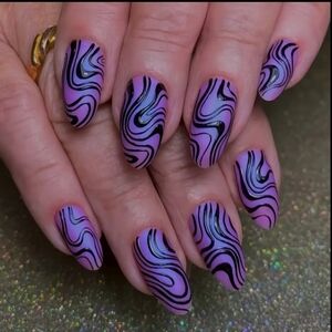 Purple and Black Swirl Nail Press On Nails New